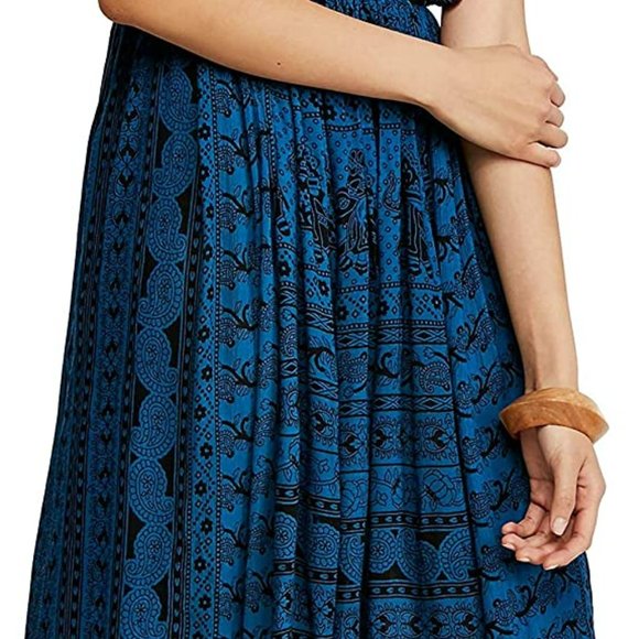 Free People Retro Boho Black & Blue vintage style peasant dress - Picture 10 of 12